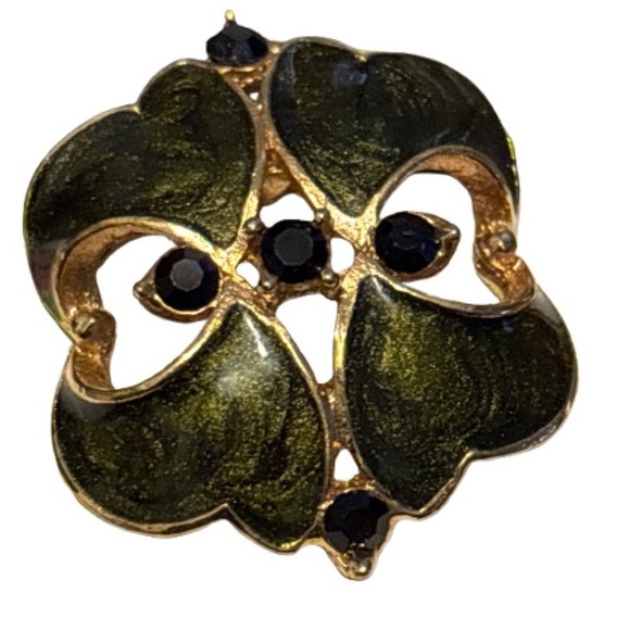 Vintage Gold & Black Enamel Earrings With Rhinestones - Picture 6 of 10